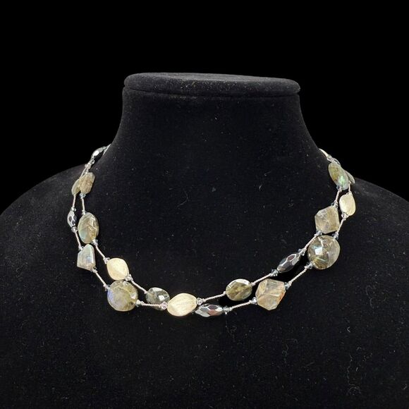 Margo Morrison Labradorite Combo, Hematite Silver Bead Swarovski SS 35” Necklace - Picture 1 of 11